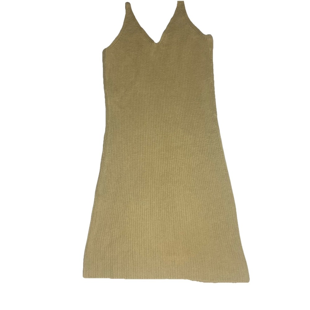 Vintage Liz Claiborne Lizwear Tan Ribbed Knit Midi Dress Minimalism 90s Cotton S - Picture 6 of 12